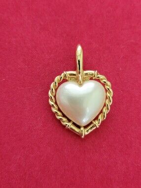 Vintage Lady Remington Heart Shaped Faux Pearl Gold Tone Pendant Cottagecore